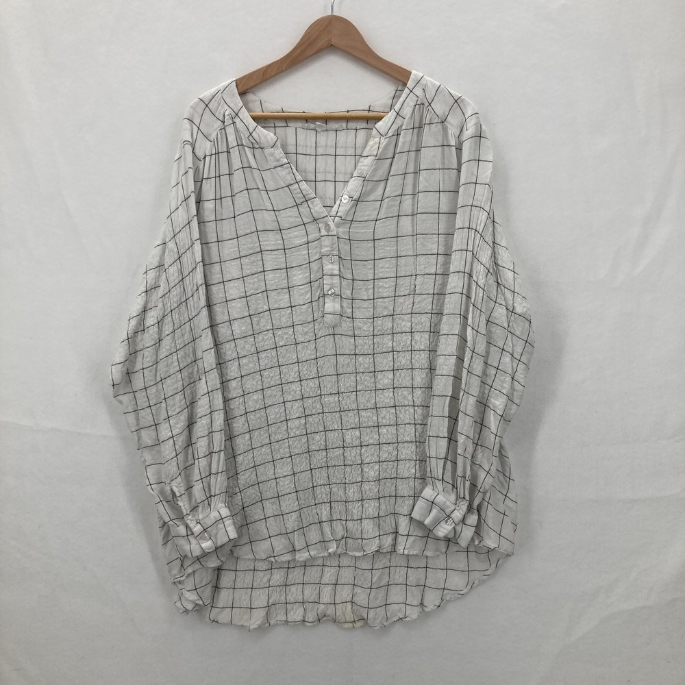 Jane + Delancey Shirt Womens 1X Windowpane Grid Long Sleeve Tunic Top Lagenlook - Picture 1 of 14